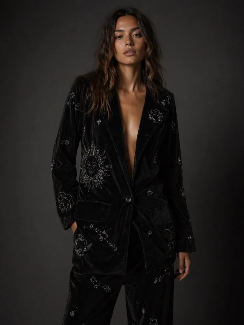 Zodiac Velvet Embroidered Blazer Statement